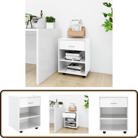 Rollschrank Hochglanz-Weiß 46x36x59 cm Holzwerkstoff - Rollschrank - Weißer Schrank - Büroorganisation - Schreibtischaccessoires - Stauraum