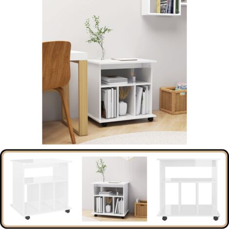 Rollschrank Hochglanz-Weiß 60x45x60 cm Holzwerkstoff - Rollschränkchen - Schreibtischorganizer - Bürobedarf - Weißer Schrank - Regal