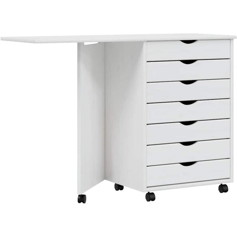 Vidaxl - Rollschrank Mit Schreibtisch Moss Weiß Massivholz Kiefer