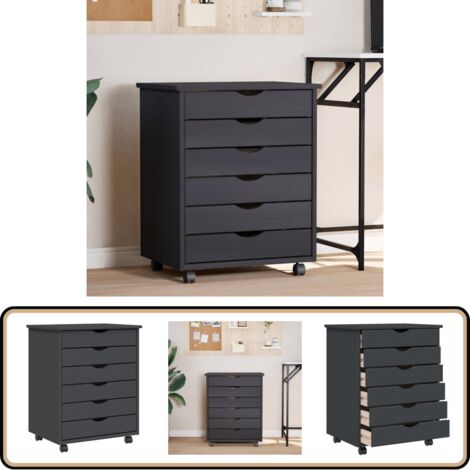 Rollschrank mit Schubladen MOSS Grau Massivholz Kiefer - Schreibtischorganizer - Bürobedarf - Regalsystem - Aufbewahrungsbox - Sideboard