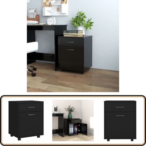 Rollschrank Schwarz 45x38x54 cm Holzwerkstoff - Schreibtischschrank - Büroorganisation - Stauraum - Mobiler Schrank - Regalsystem