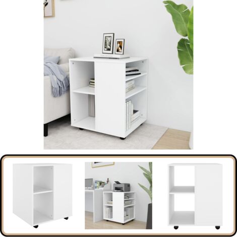 Rollschrank Weiß 60x53x72 cm Holzwerkstoff - Rollschrank - Weißer Schrank - Büroorganisation - Stauraum - Regal