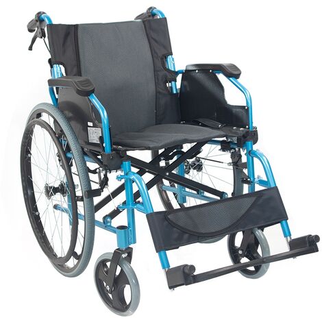 Rollstuhl Aluminium Faltbar Geteilte Rückenlehne Umklappbare Armlehnen Blau Modell Bolonia Mobiclinic