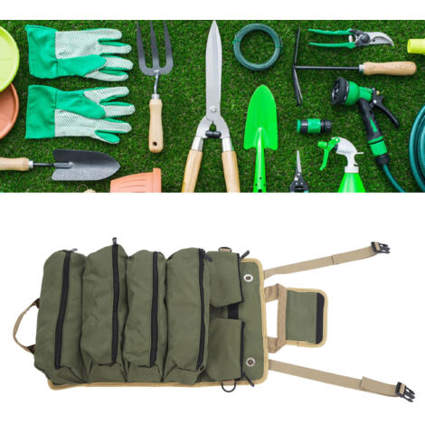 【Rolltasche】 Tragbare Werkzeugrolle aus Oxford-Gewebe mit mehreren Fächern für Gartenarbeit und Camping (Grün)