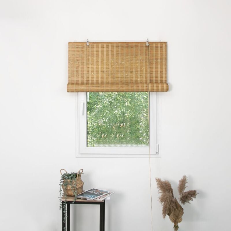 Madecostore - Roll'up bambou fines lattes pour intérieur et extérieur - Marron - L100 x H250cm