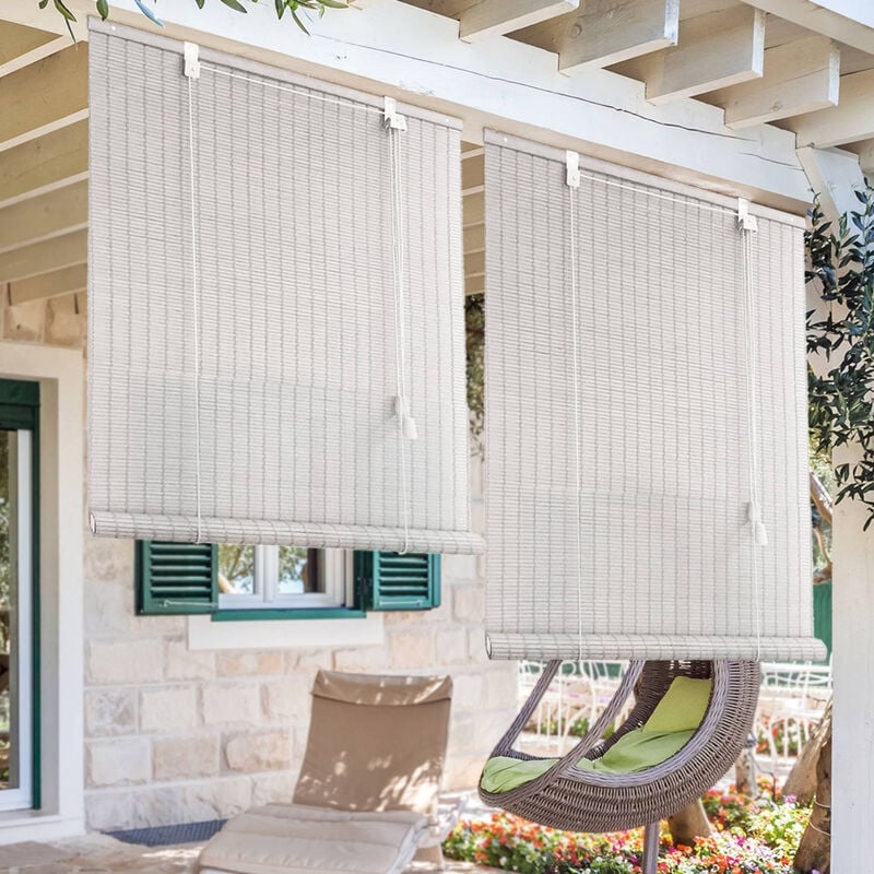 Madecostore - Roll'up bambou fines lattes pour intérieur et extérieur - Marron - L150 x H250cm