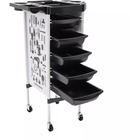 Rollwagen FriseurwagenSalon Rollwagen mit 5 Schubladen Schubladen 52 x 36 x 90cm Faltbare Gerätehalter SPA Friseurwagen für Stylist Friseur Haarstyling (Weiß)