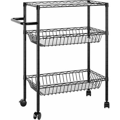 Rollwagen Küchenwagen mit Ablagen Servierwagen Metall Allzweckwagen auf Rollen Regal für Küche Badezimmer Arbeitszimmer Rolling Cart schwarz 59 x 34 x 84 cm