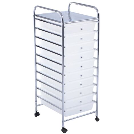 COSTWAY Rollwagen mit Schubladen Rollcontainer Badrollwagen Badtrolley Badregal Beistellwagen mit 10 stapelbaren Schubladen Metallgestell Transparent
