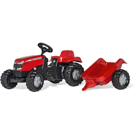 Rolly Toys Tracteur à pédales MF Massey Ferguson + remorque, couleur du tracteur rouge / noir