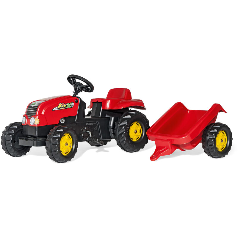 Rolly Toys - RollyToys Tracteur à pédales avec remorque, attelage arrière, couleur rouge, véhicule à pédales