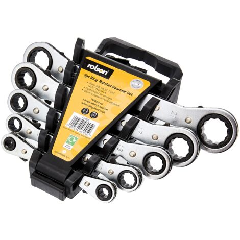 Rolson 46905 - Chiavi a cricchetto a testa poligonale fresata, confezione da 5