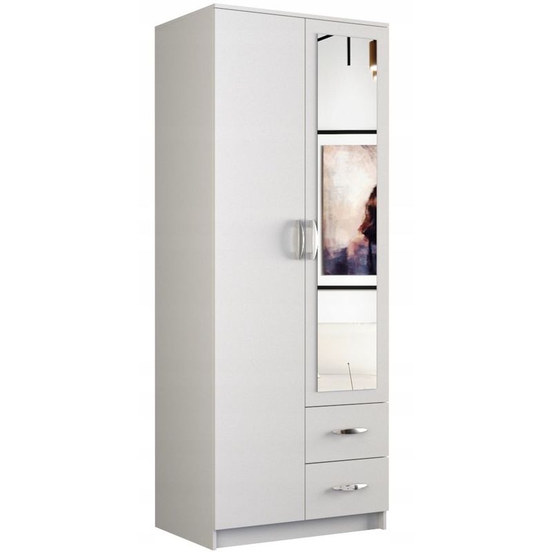 ROMA 80 - Petite Armoire chambre bureau - Penderie multifonctions - 2 portes - Miroir - 2 tiroirs - Meuble de rangement - Dressing - blanc
