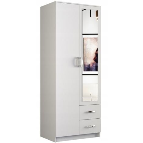 HUCOCO ROMA 80 Small wardrobe bedroom office Multifunctional wardrobe 2 doors Mirror 2 drawers Storage unit Dressing room