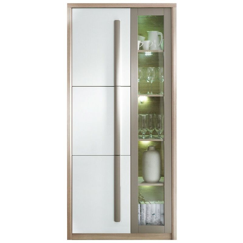 monmobilierdesign - roma armoire vitrine 3 portes battantes avec lumières led 90x194 cm