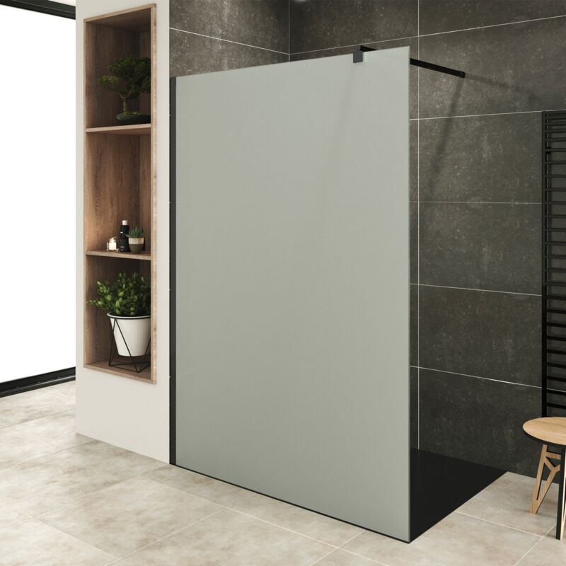Saniverre - roma-black Paroi de douche Italienne 90x200 cm opaque verre 10mm, anticalcaire, profilés noirs