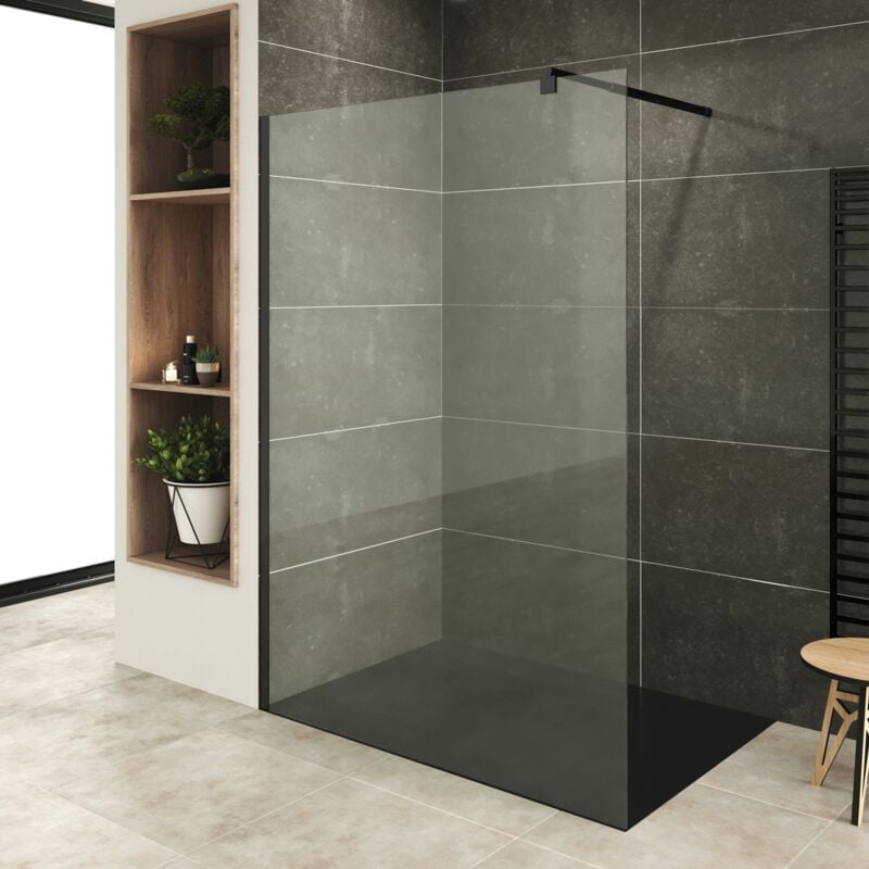 Roma-black Paroi de douche Italienne 80x200 cm transparent verre 10mm, anticalcaire, profilés noirs