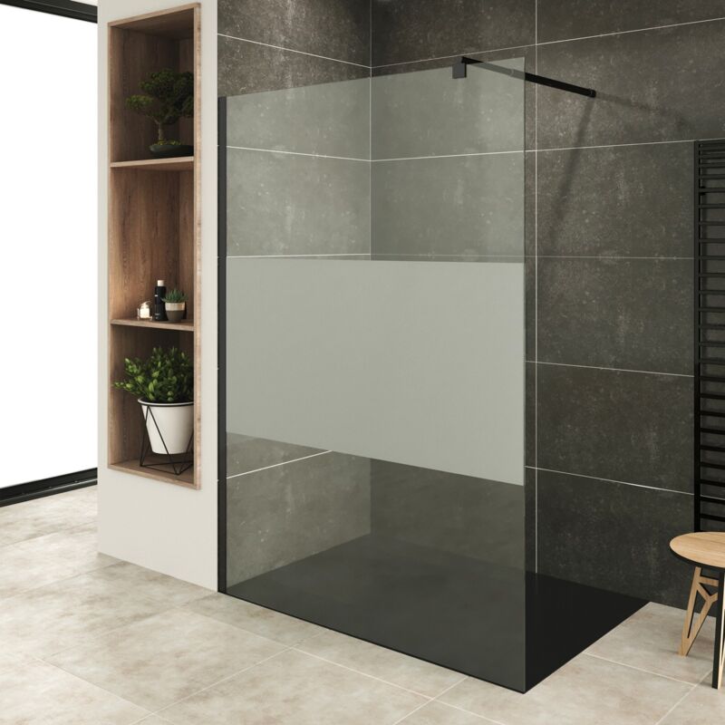 Saniverre - roma-black Paroi de douche Italienne 120x200 cm centre-opaque verre 10mm, anticalcaire, profilés noirs