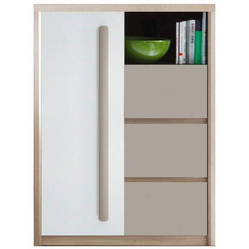 Monmobilierdesign - roma Buffet commode 3 tiroirs coulissants 1 porte battante 1 niche 90x117 cm
