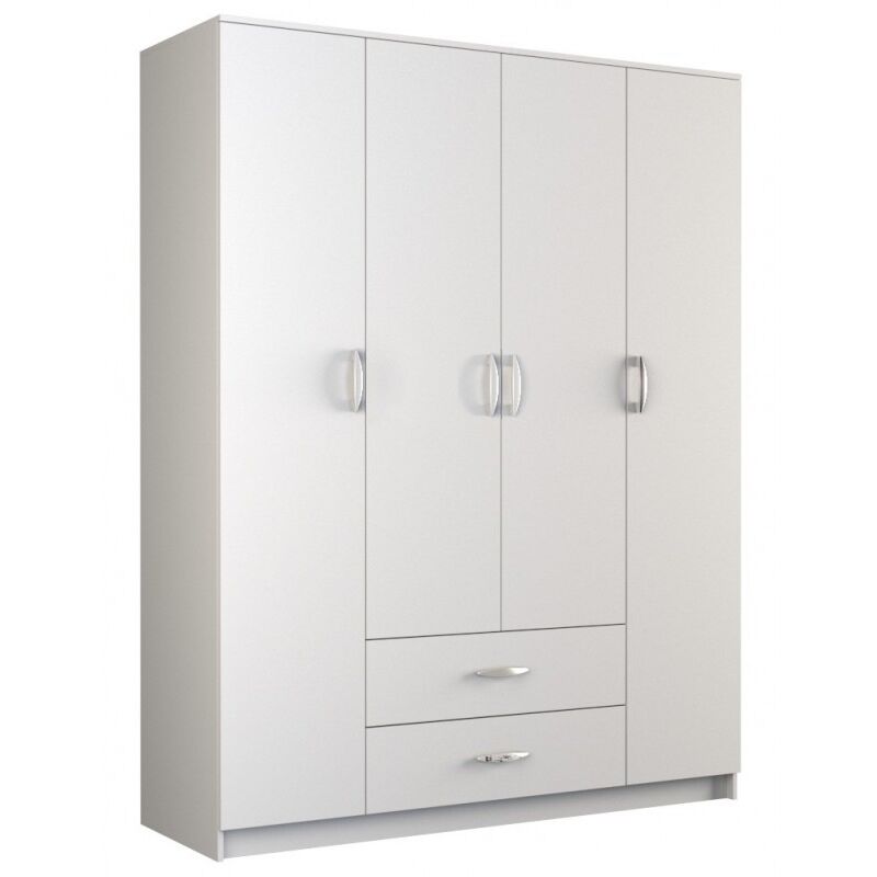 Topeshop Weiß Roma - Großer Schlafzimmerschrank, 4 Türen - 160X52x205 Cm - 2 Schubladen - Schrank Mit Garderobe