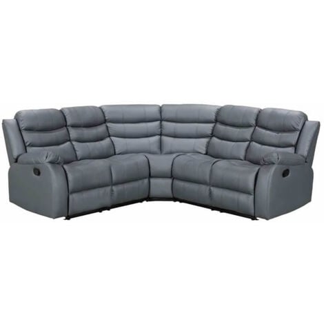 Roma Leather Recliner 5 Seater Corner Suite with Cupholders in Faux Leather Grey