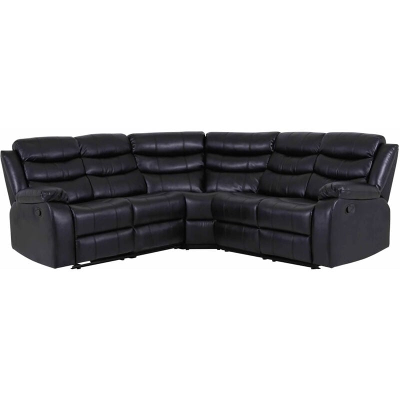 Roma Leather Recliner 5 Seater Corner Suite with Cupholders in Black