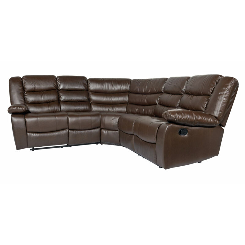 Roma Leather Recliner 5 Seater Corner Suite with Cupholders in Brown