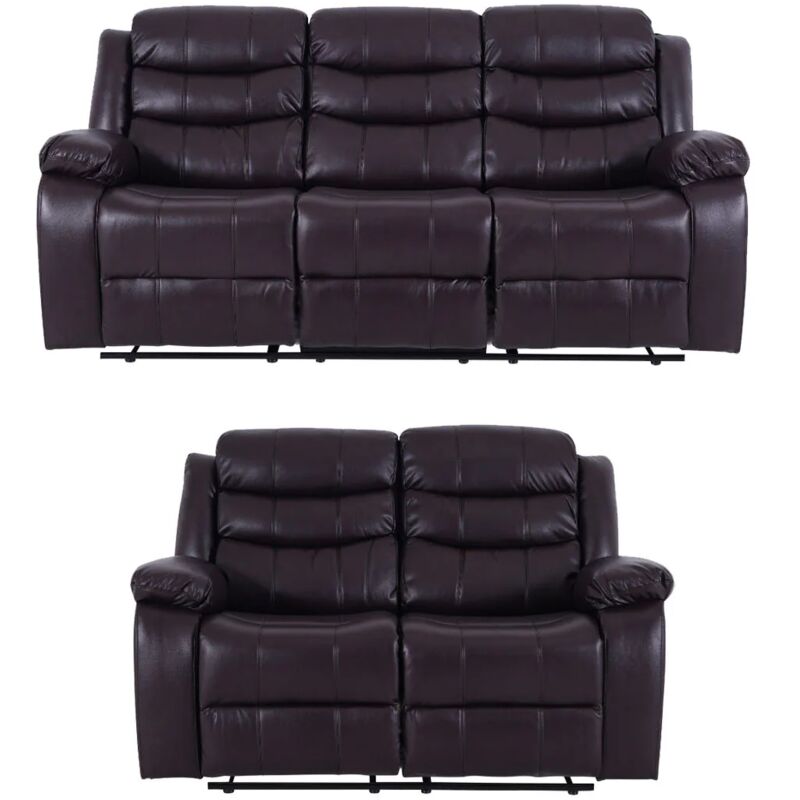 Roma Leather Recliner 3+2 Sofa Set with Cupholders in Brown