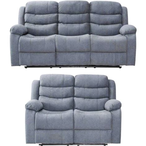 Roma Linen Fabric Recliner 3+2 Sofa Set with Cupholders in Grey