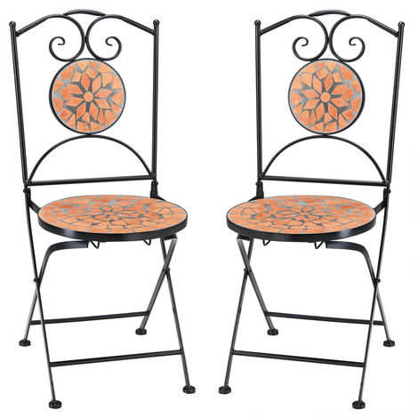 Roma Mosaic Chairs Set of 2 Metal Seat Height 45 cm Foldable Garden Balcony Patio Furniture