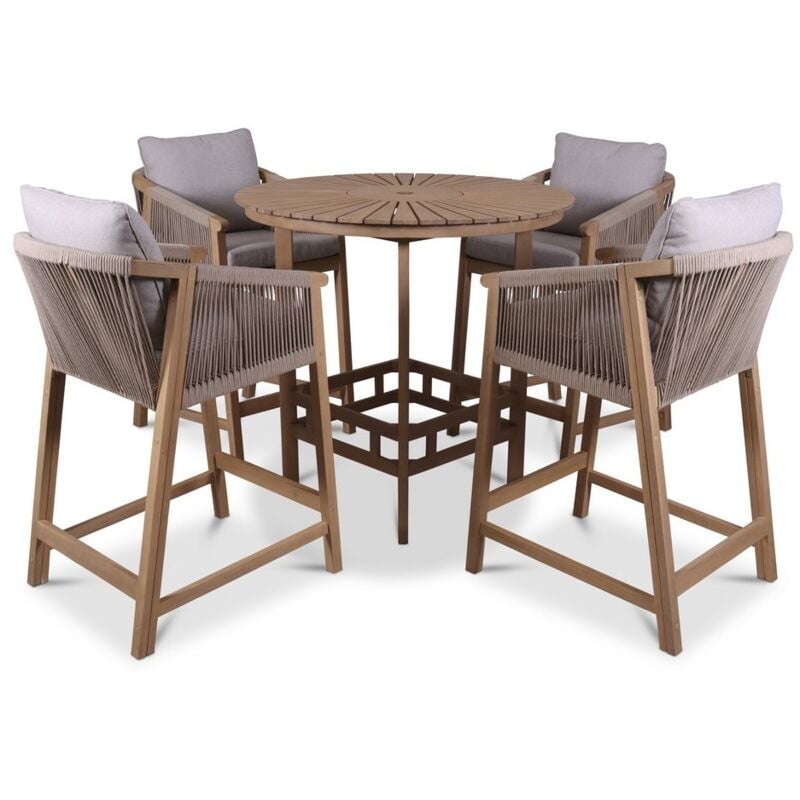 Royalcraft - Roma Table with 4 Seater Armchairs Bar Set - Acacia Hardwood - Light Teak