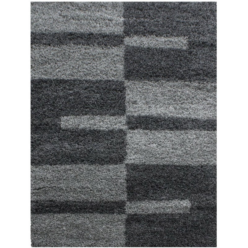 Tapis Salon Chambre Shaggy Motifs Géométrique - ROMA (Anthracite - 200x290cm)