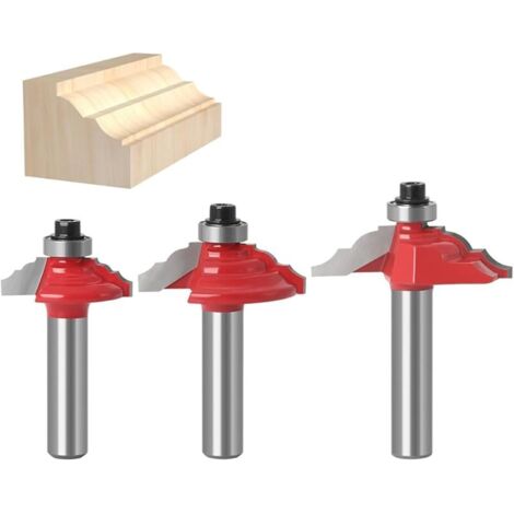Roman Ogee Lot de 3 fraises en carbure de tungstène (pour bois, diamètre de la tige 8 mm, longueur de travail 25,4 mm, 31,7 mm, 38 mm)