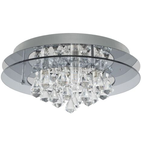 Romano Modern IP44 Rated 2 Tier Halo Design Tinted Glass K5 Crystal Droplet Jewel Bathroom Ceiling Light
