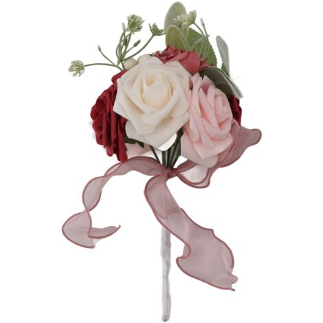 Romantic Rose Bridal Wedding Bouquet Artificial Silk Flowers Fake Flowers Bridesmaid Bouquet Home Party Decoration Rose Red