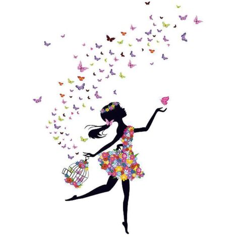 romantique Dansant Fille Fleur Fe Papillon Amovible Stickers Muraux Autocollants, Enfants Bb Chambre Ppinire Diy Dcoratif Adhsif Stickers Mural