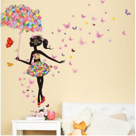 Romantique Dansant Fille Fleur Fée Papillon Amovible Stickers M