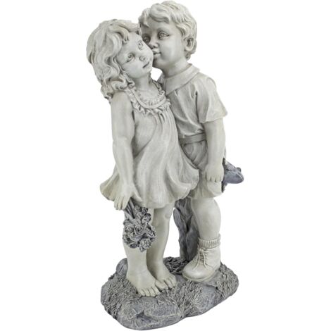 Romantische Gartenfigur „Junge Liebe“, zwei sich küssende Kinder, Außendekoration, 1 Stück