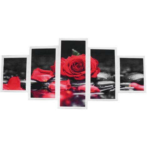 romantische rote Rosen-Wandbilder – Set mit 5 rahmenlosen Gemälden für das Wohnzimmer