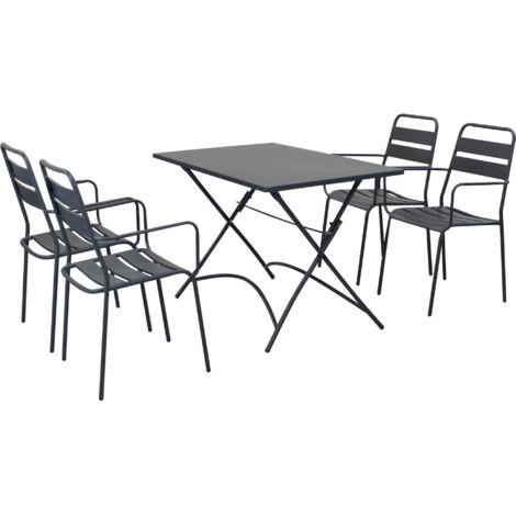 ROMANUS - set tavolo in alluminio e teak cm 110 x 70 x 72 h con 4 poltrone Romanus