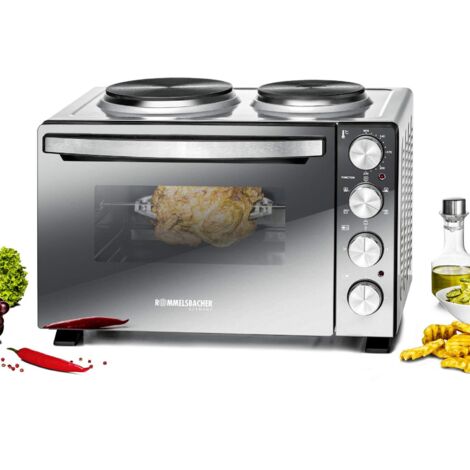 Rommelsbacher KM 3300: Piccola Cucina con 2 Piastre e Forno da 30L, 3250W, Colore Argento e Nero