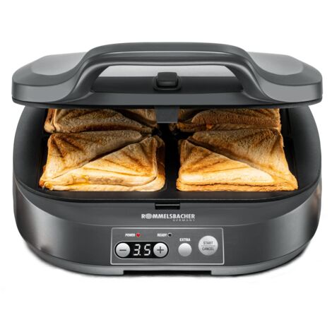 ROMMELSBACHER Sandwich Maker ST 1800-4 panini XL, rivestimento antiaderente, timer da 15 minuti, spegnimento automatico, alloggiamento Cool Touch, 1800 Watt, grigio ardesia