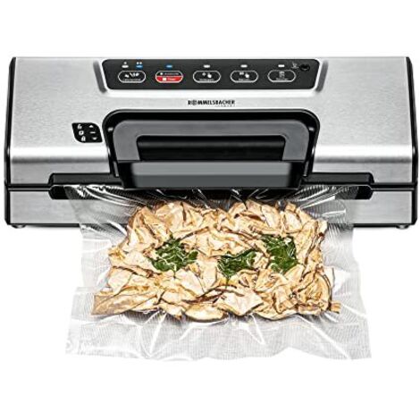 Rommelsbacher VAC 385 - Vakuumatrice in Acciaio Inox da 120W con Portata di 12l/min, Include 10 Buste, 1 Rotolo e Foglio da 30cm