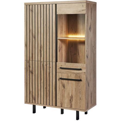 ROMY - Argentier 4 Portes 1 Tiroir Aspect Bois Finition Canyon Oak Effet Tasseaux