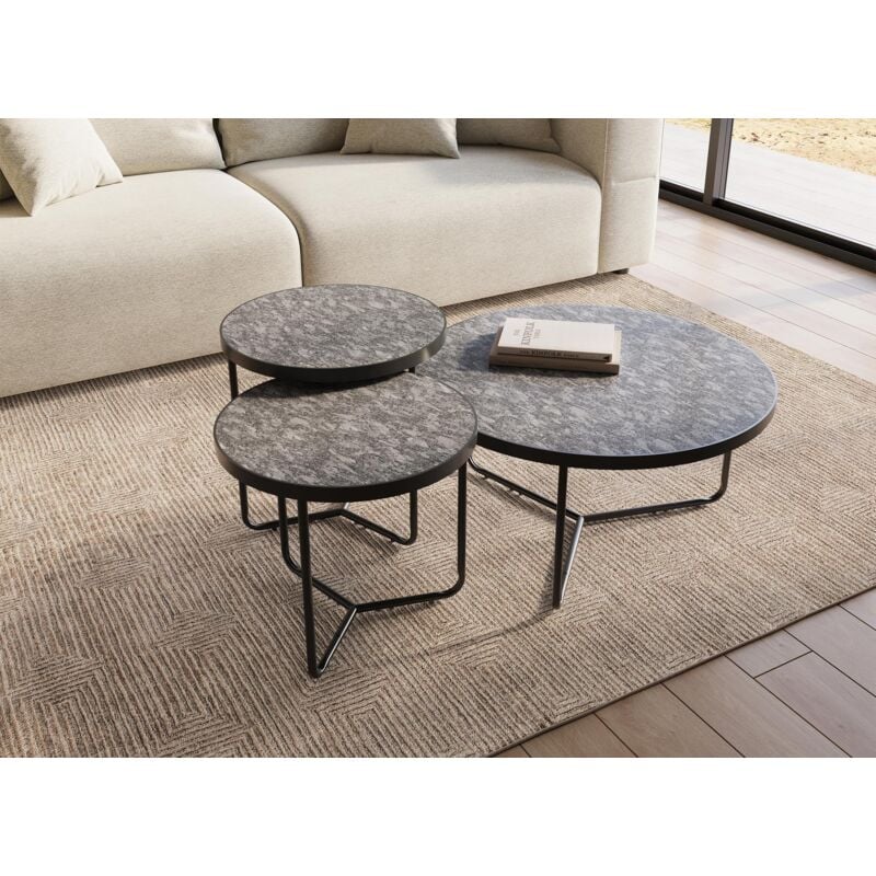 Deco In Paris - romy - Lot de 3 tables basses rondes noir romy