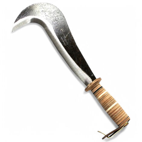 Roncola tipo lucca con lama acciaio forgiato temprato affilati a mano manico cuoio made in italy lama 27 cm