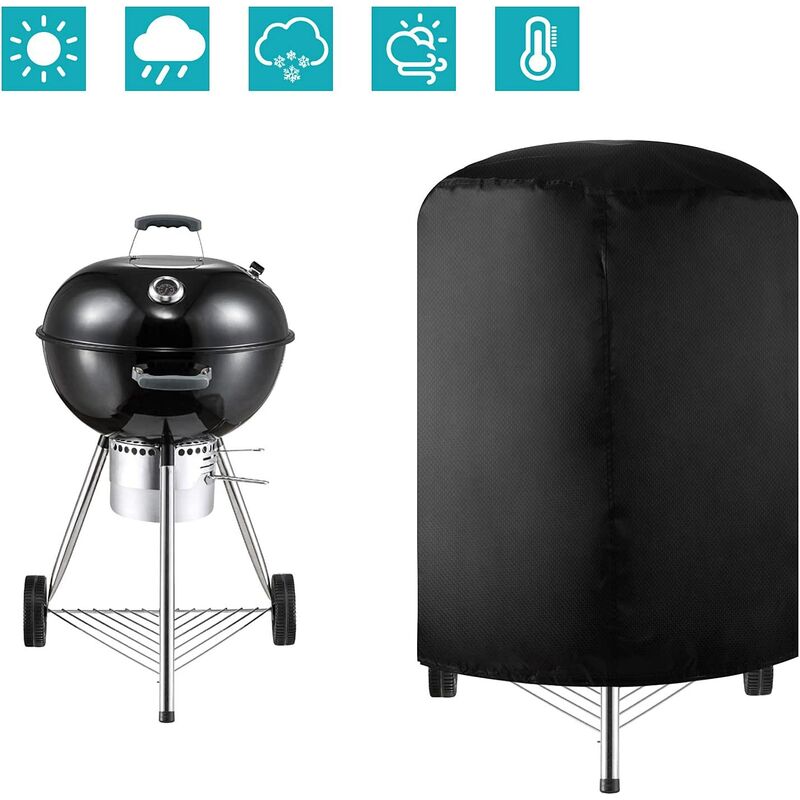 Rond Couverture de Barbecue, Tissu Oxford 420D Barbecue Grill Imperméable, Housse Barbecue Housse Bâche de Protection BBQ Couverture de Gril, Noir