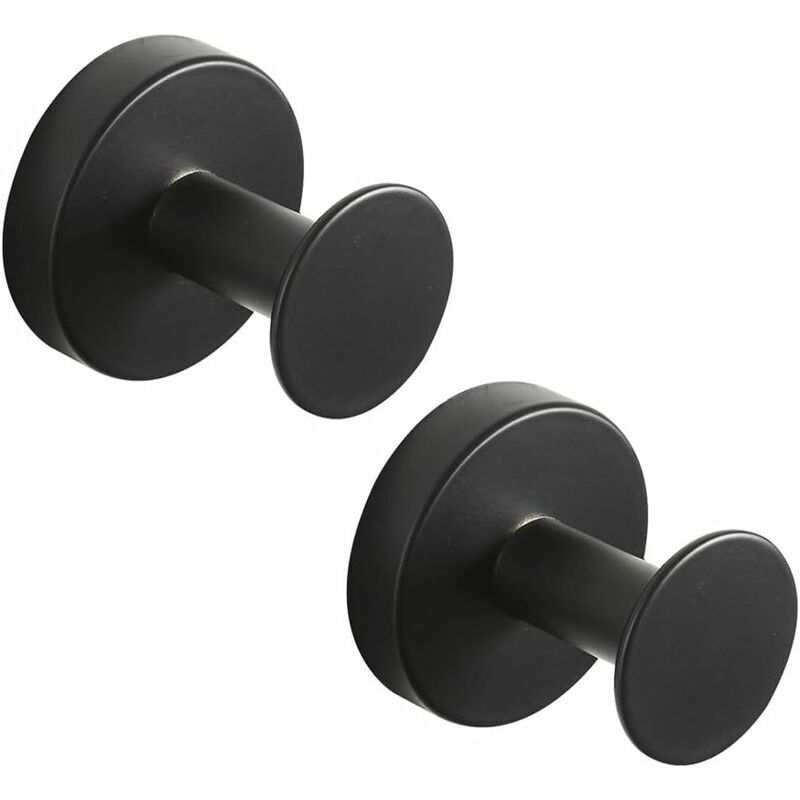 Rond Crochet Patère en Acier Inoxydable Couleur Noire, Crochet Peignoir Finition Peinte en Noir Fixation Murale, Support Serviette Style Moderne,2pcs