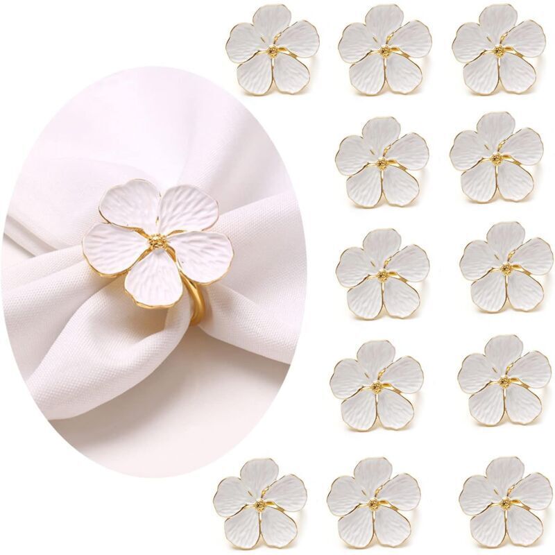 Rond de Serviette de Table, Rond de Serviette à Fleurs Blanches Lot de 12 Rond de Serviette Noel Ronds et Porte-Serviettes Rond de Serviette Mariage