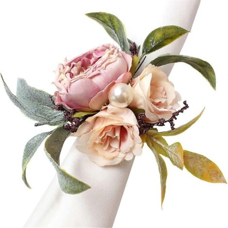 Rond de serviette en tissu à motif floral artificiel, bouton de serviette de table de style western